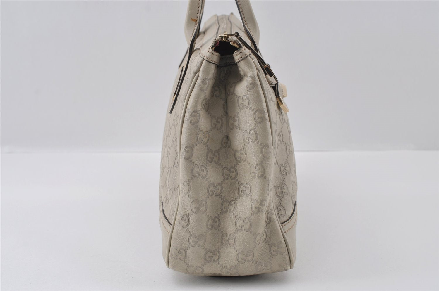 Authentic GUCCI Guccissima Princy Tote Bag GG Leather 177052 White 5651I