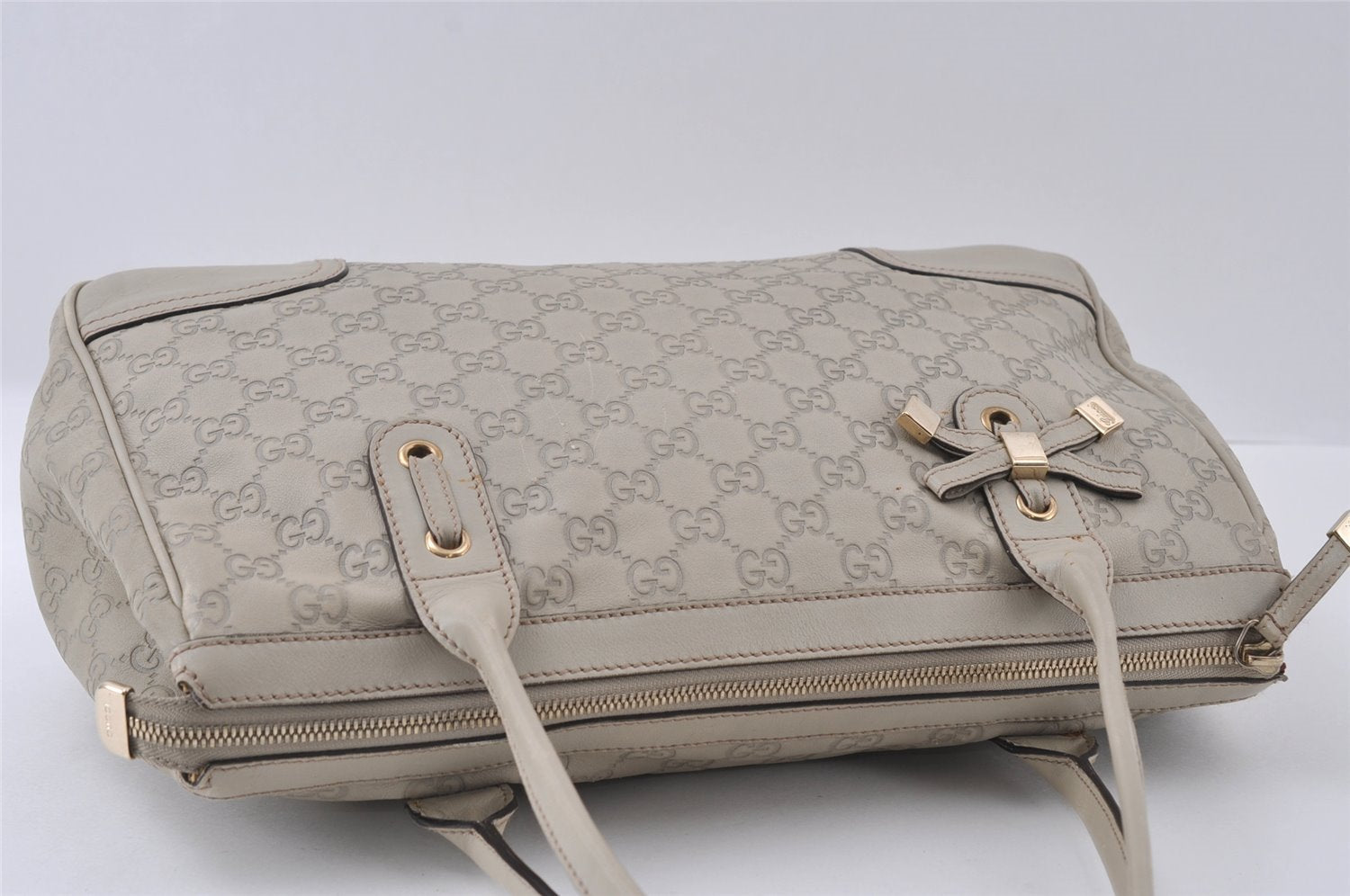 Authentic GUCCI Guccissima Princy Tote Bag GG Leather 177052 White 5651I
