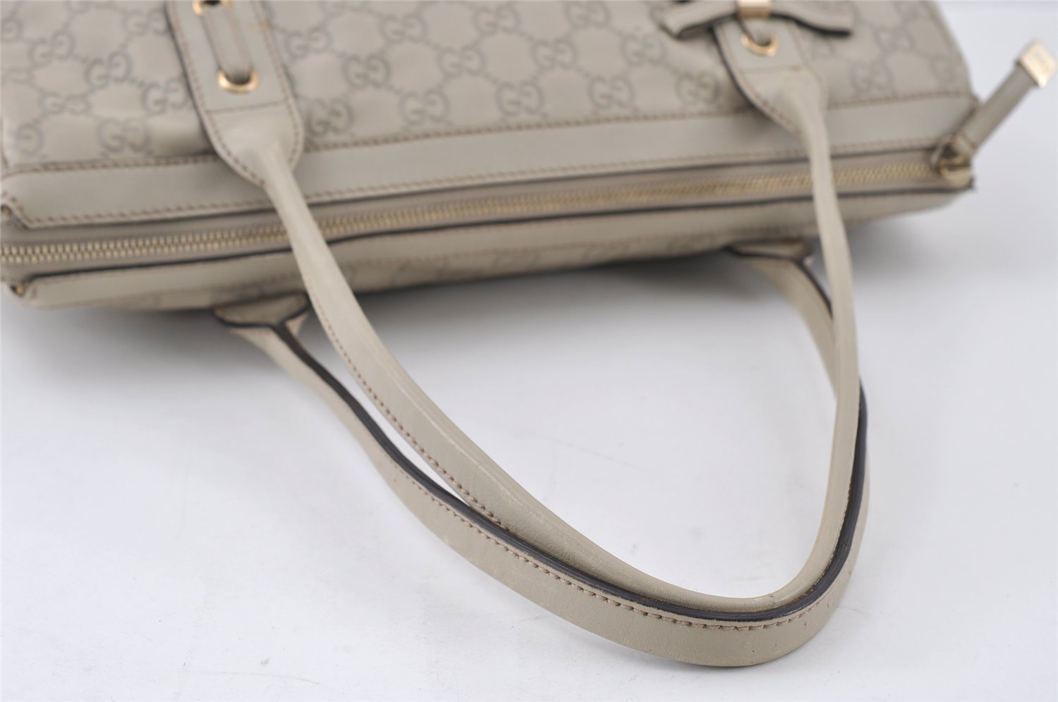 Authentic GUCCI Guccissima Princy Tote Bag GG Leather 177052 White 5651I