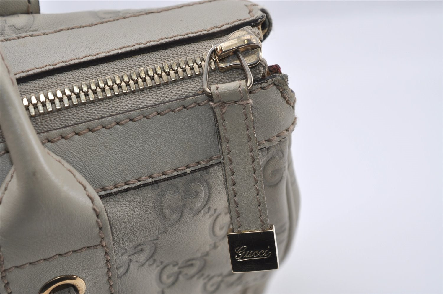 Authentic GUCCI Guccissima Princy Tote Bag GG Leather 177052 White 5651I