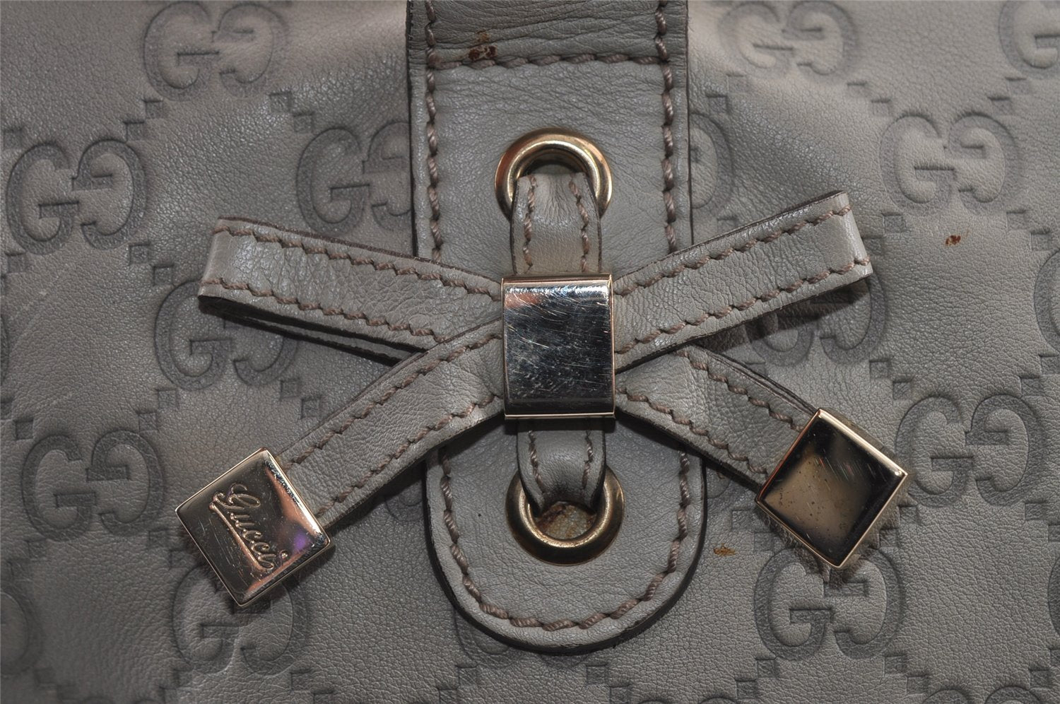 Authentic GUCCI Guccissima Princy Tote Bag GG Leather 177052 White 5651I