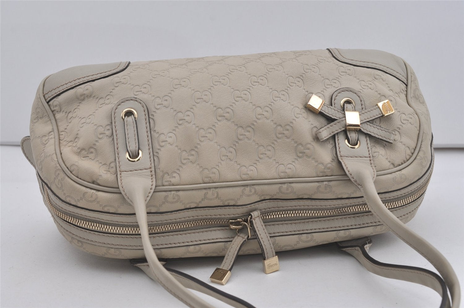 Authentic GUCCI Guccissima Princy GG Leather Shoulder Bag 161720 White 5655I