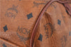 Authentic MCM Visetos Leather Vintage Travel Boston Bag Brown 5656D