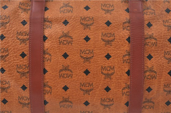 Authentic MCM Visetos Leather Vintage Travel Boston Bag Brown 5656D