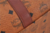 Authentic MCM Visetos Leather Vintage Travel Boston Bag Brown 5656D