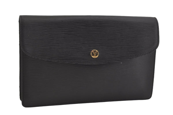 Authentic Louis Vuitton Epi Montaigne 27 Clutch Hand Bag Black M52652 LV 5656I