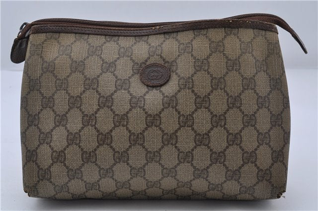 Authentic GUCCI Clutch Bag GG PVC Leather 0141156088 Brown 5665C