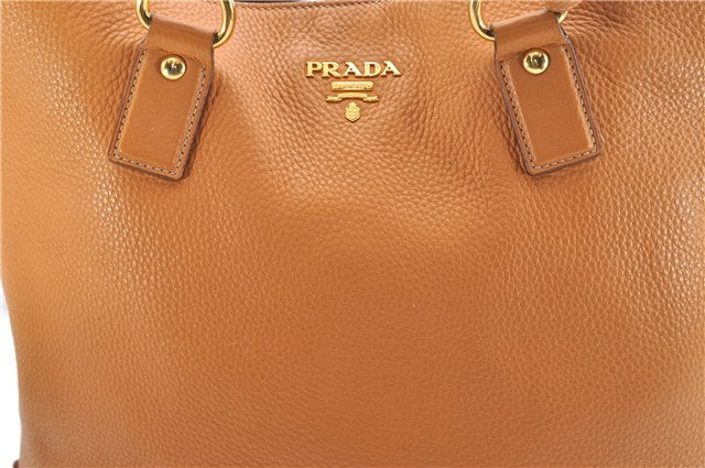 Authentic PRADA VIT DAINO Leather Nappa Shoulder Tote Bag BR4372 Brown 5671F