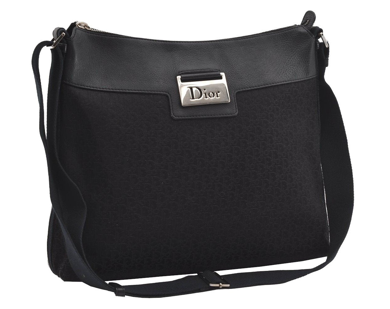 Authentic Christian Dior Trotter Shoulder Cross Body Bag Canvas Black 5675I