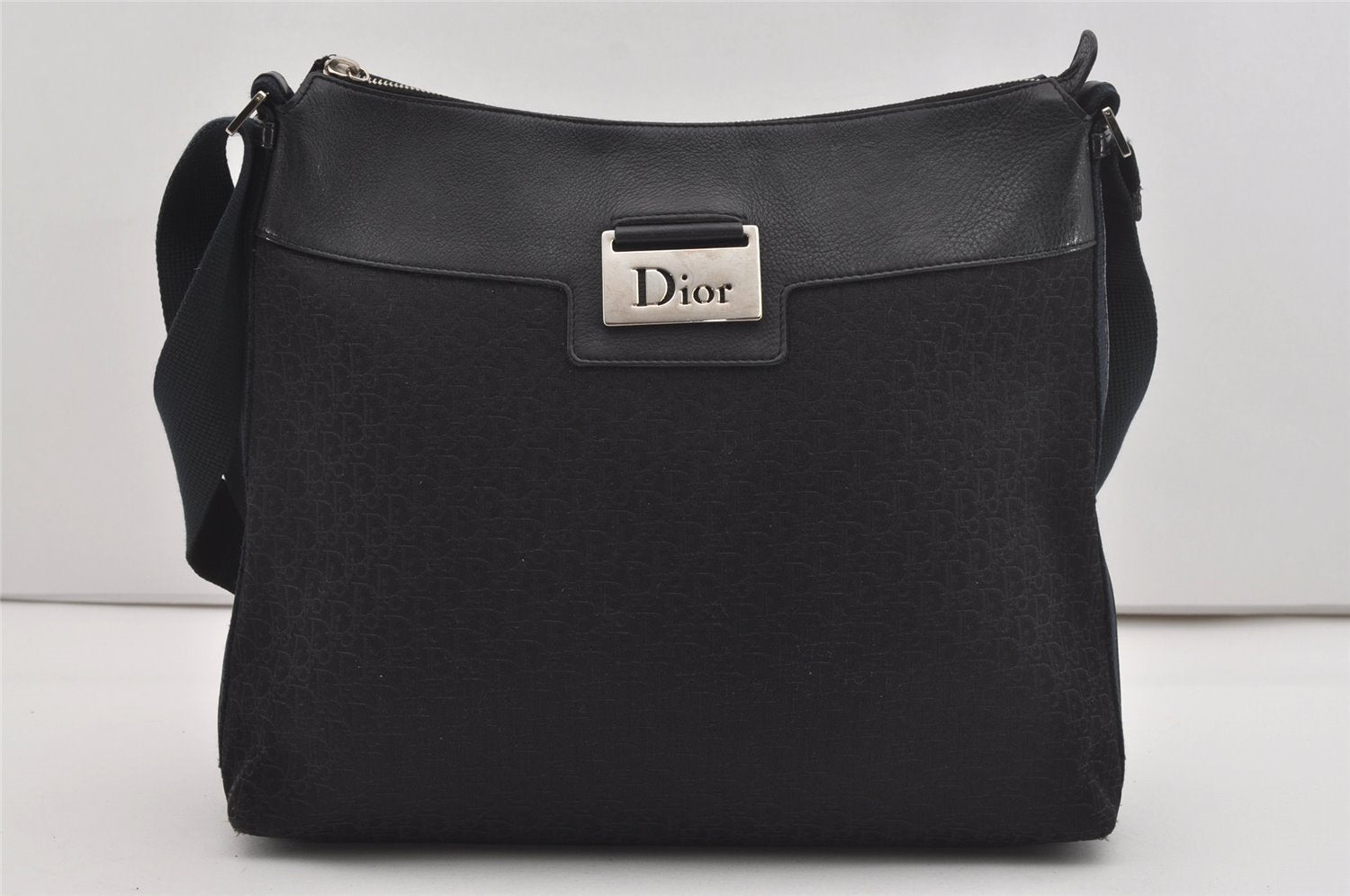 Authentic Christian Dior Trotter Shoulder Cross Body Bag Canvas Black 5675I