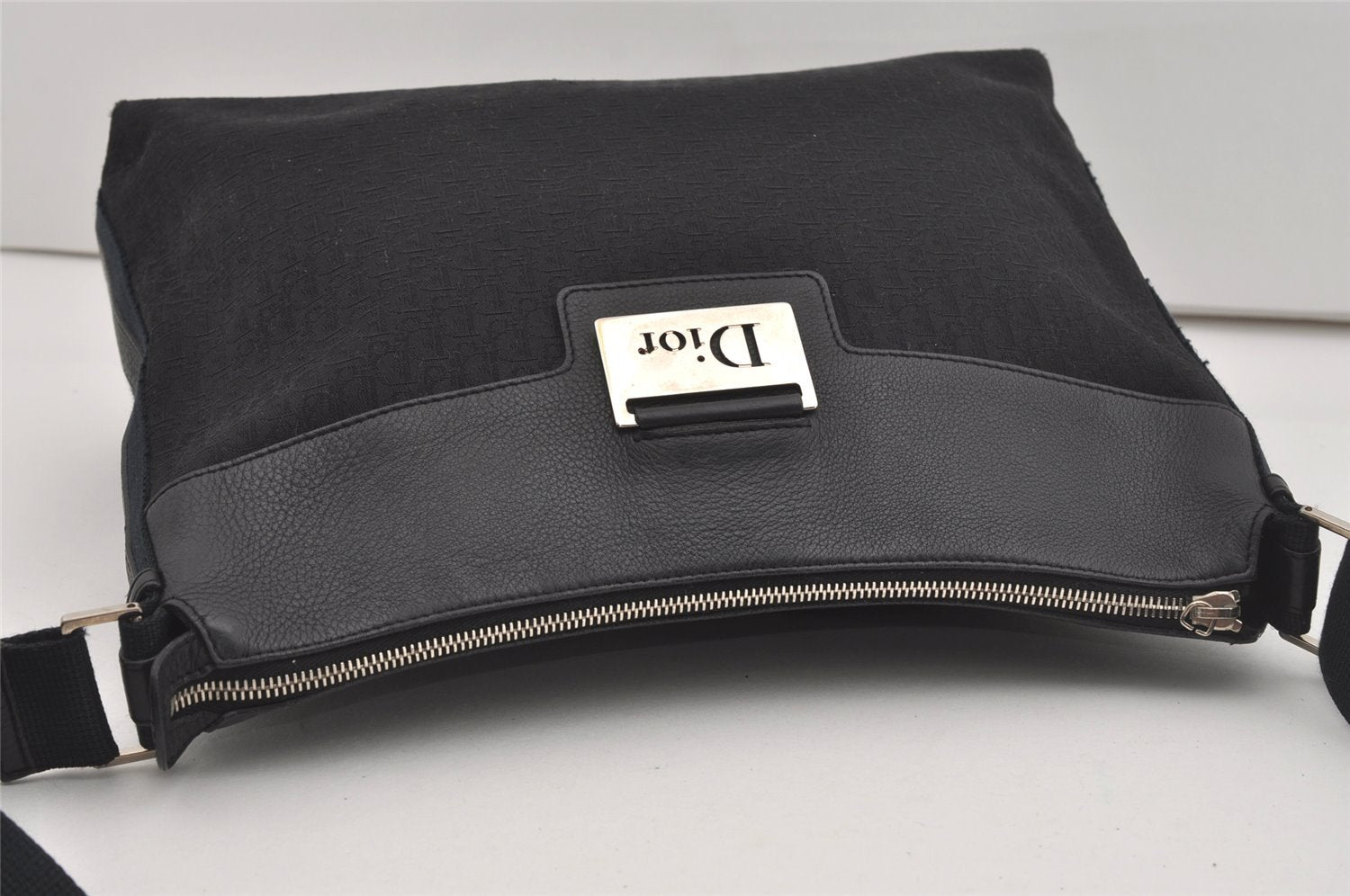 Authentic Christian Dior Trotter Shoulder Cross Body Bag Canvas Black 5675I