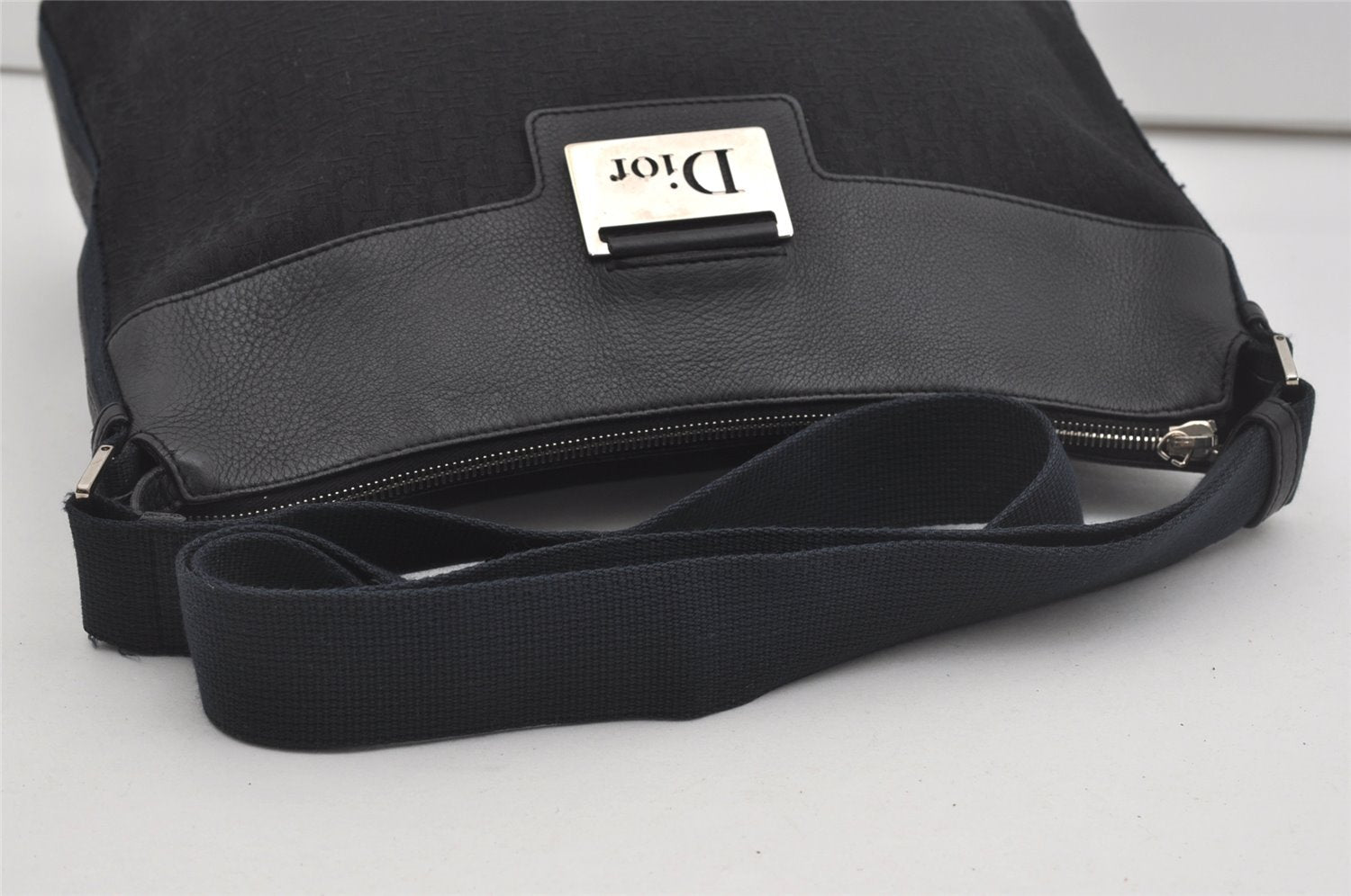 Authentic Christian Dior Trotter Shoulder Cross Body Bag Canvas Black 5675I