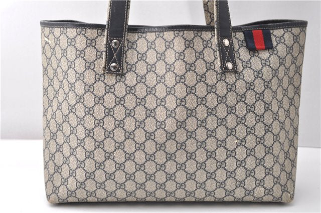 Authentic GUCCI Sherry Line Shoulder Tote Bag GG PVC Leather 211134 Navy 5676F