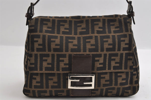 Authentic FENDI Zucca Mamma Baguette Shoulder Bag Canvas Leather Brown 5678I