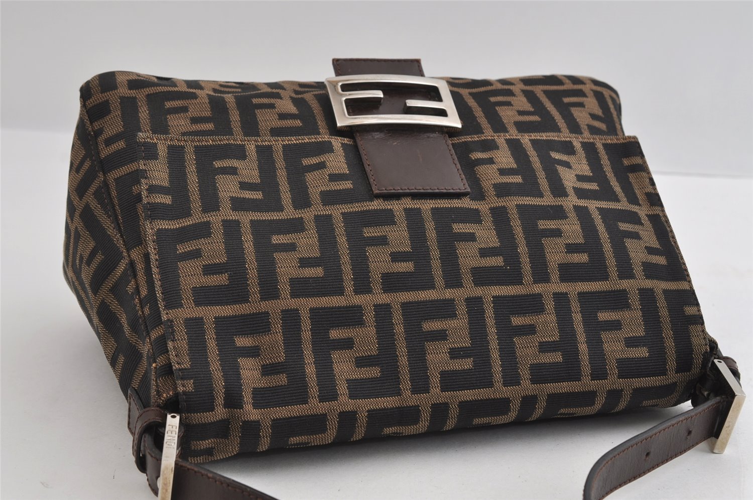 Authentic FENDI Zucca Mamma Baguette Shoulder Bag Canvas Leather Brown 5678I