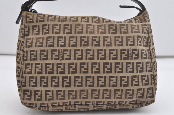 Authentic FENDI Zucchino Vintage Hand Bag Purse Canvas Leather Brown 5679I