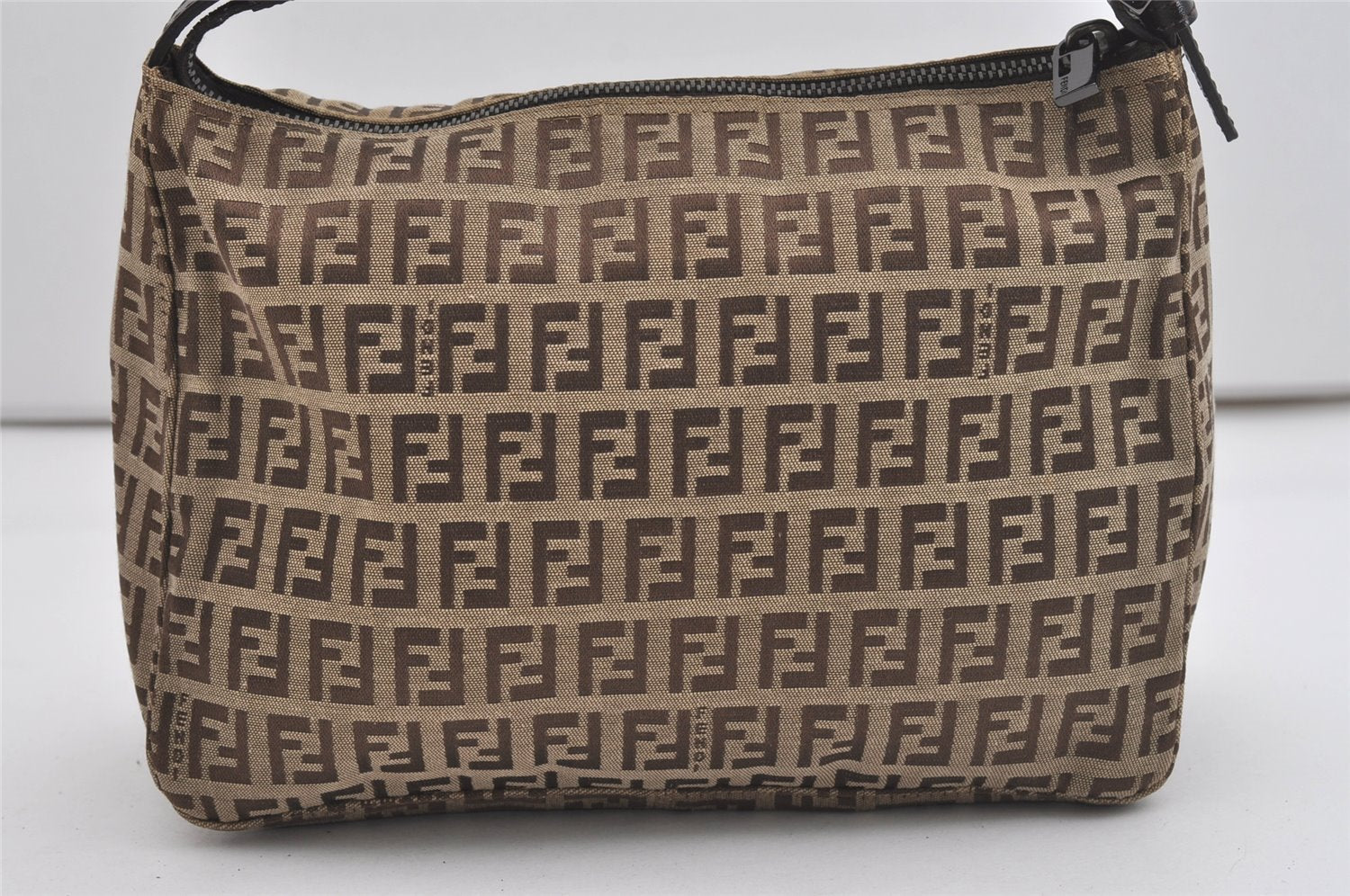 Authentic FENDI Zucchino Vintage Hand Bag Purse Canvas Leather Brown 5679I