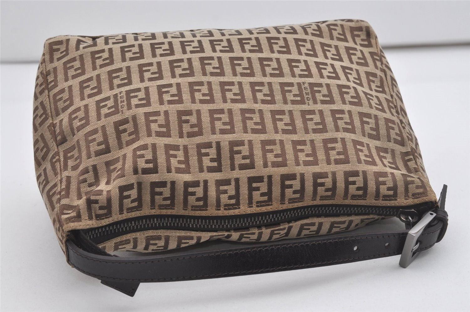 Authentic FENDI Zucchino Vintage Hand Bag Purse Canvas Leather Brown 5679I
