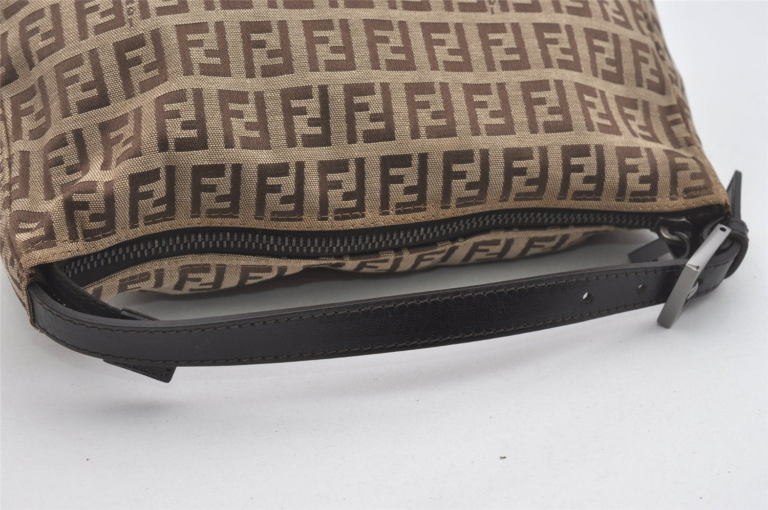 Authentic FENDI Zucchino Vintage Hand Bag Purse Canvas Leather Brown 5679I