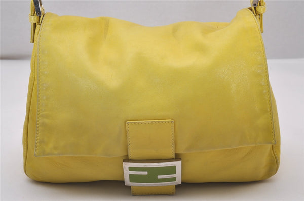 Authentic FENDI Mamma Baguette Shoulder Hand Bag Purse Leather Yellow 5683I