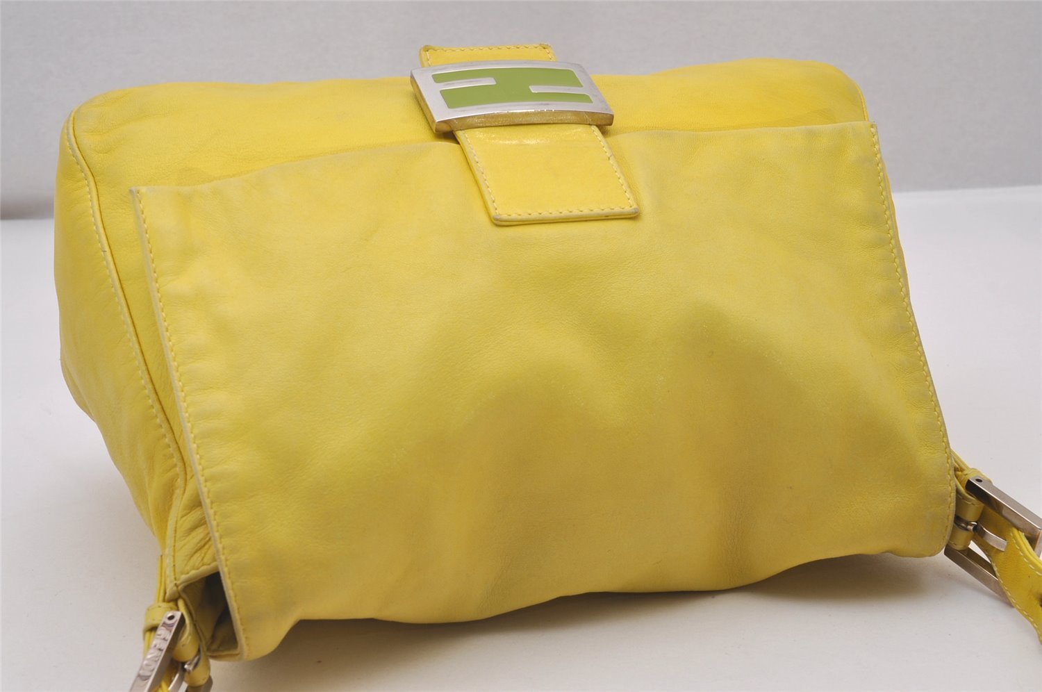 Authentic FENDI Mamma Baguette Shoulder Hand Bag Purse Leather Yellow 5683I