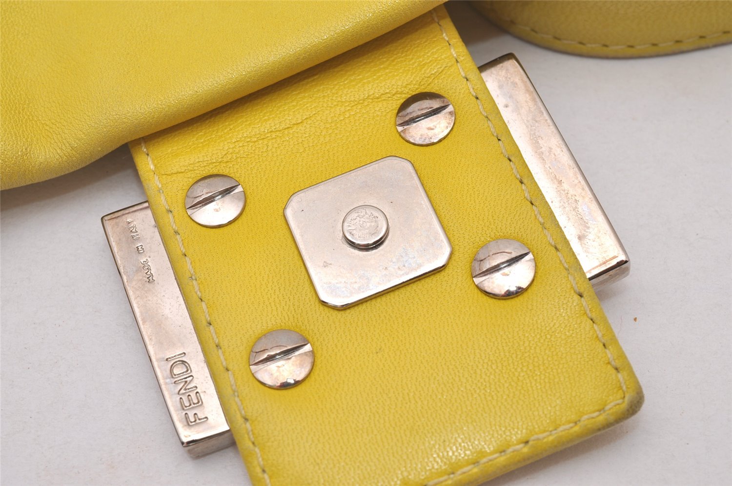 Authentic FENDI Mamma Baguette Shoulder Hand Bag Purse Leather Yellow 5683I