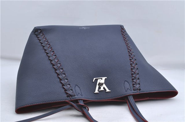 Authentic Louis Vuitton Lock Me Cabas Shoulder Tote Bag Navy Red M54682 LV 5685D