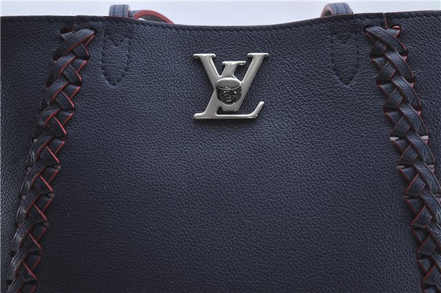 Authentic Louis Vuitton Lock Me Cabas Shoulder Tote Bag Navy Red M54682 LV 5685D