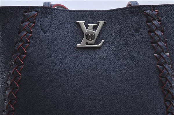 Authentic Louis Vuitton Lock Me Cabas Shoulder Tote Bag Navy Red M54682 LV 5685D