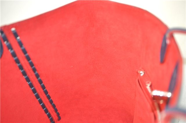 Authentic Louis Vuitton Lock Me Cabas Shoulder Tote Bag Navy Red M54682 LV 5685D