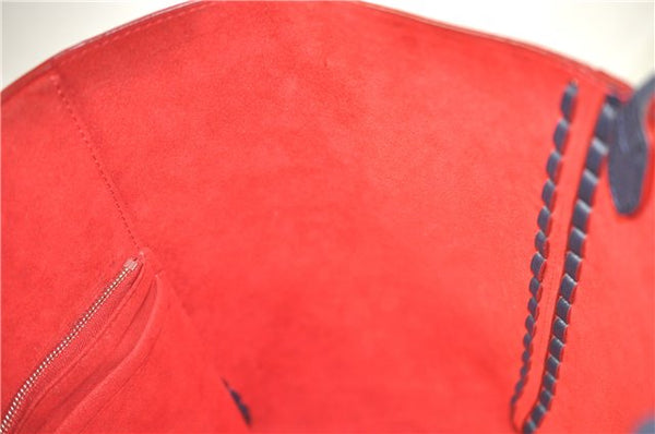 Authentic Louis Vuitton Lock Me Cabas Shoulder Tote Bag Navy Red M54682 LV 5685D