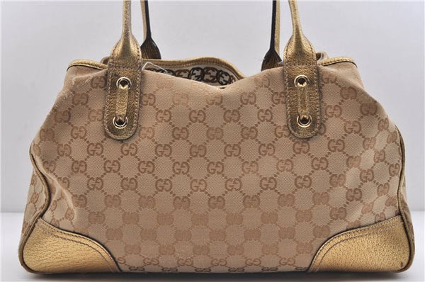 Authentic GUCCI Princy GG Canvas Leather Shoulder Tote Bag 163805 Gold 5692C