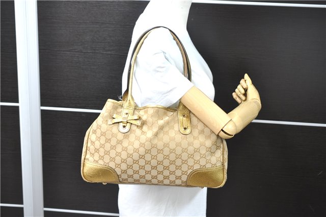 Authentic GUCCI Princy GG Canvas Leather Shoulder Tote Bag 163805 Gold 5692C