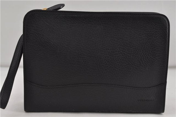 Authentic BURBERRY Vintage Leather Clutch Bag Purse Black 5695D