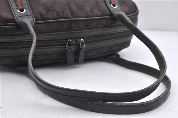 Auth GUCCI Web Sherry Line Shoulder Hand Bag GG Nylon Leather 293594 Brown 5697C