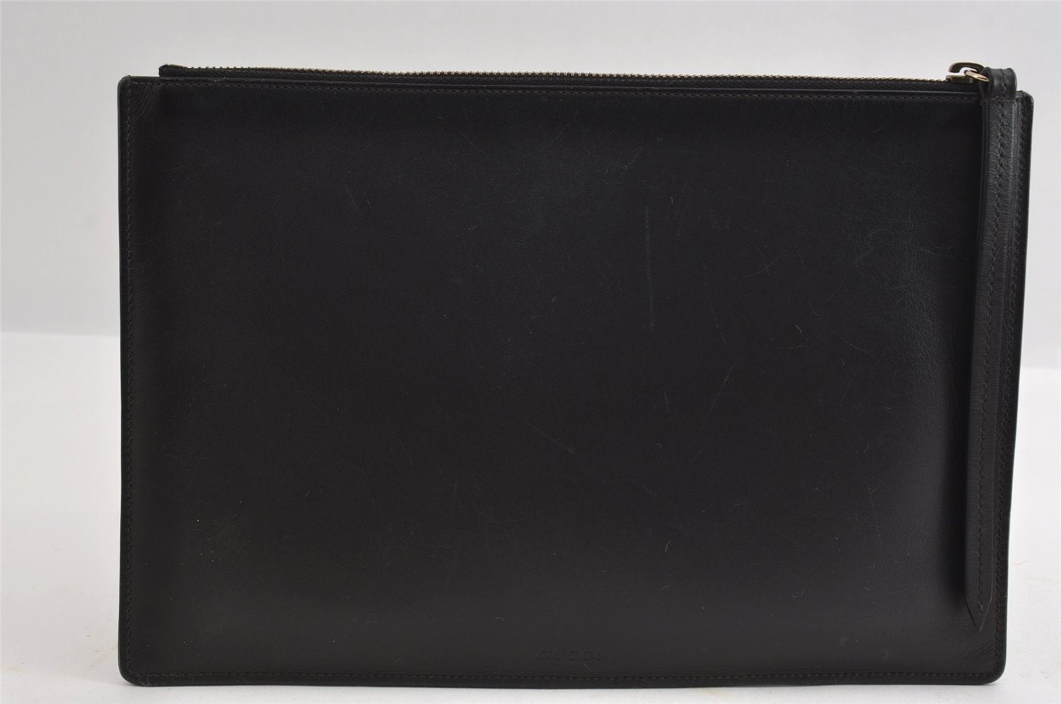 Authentic GUCCI Ghost LIFE IS GUCCI Clutch Bag Purse Leather 445597 Black 5698I