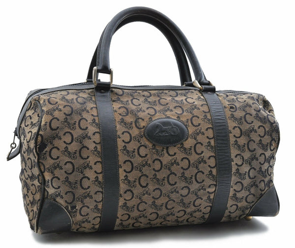 Authentic CELINE C Macadam Sulky Pattern Hand Bag Canvas Leather Blue Navy 5704A