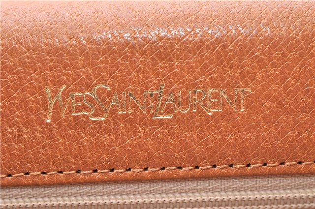 Authentic YVES SAINT LAURENT Clutch Bag Purse Leather Brown 5709D