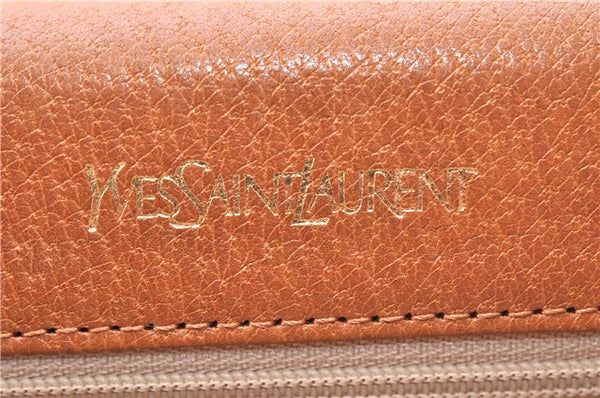 Authentic YVES SAINT LAURENT Clutch Bag Purse Leather Brown 5709D