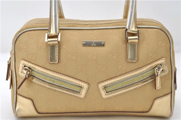 Authentic GUCCI Vintage Hand Bag Purse GG Canvas Leather 0000852 Gold 5710E