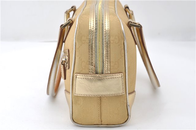 Authentic GUCCI Vintage Hand Bag Purse GG Canvas Leather 0000852 Gold 5710E