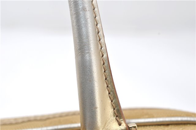 Authentic GUCCI Vintage Hand Bag Purse GG Canvas Leather 0000852 Gold 5710E