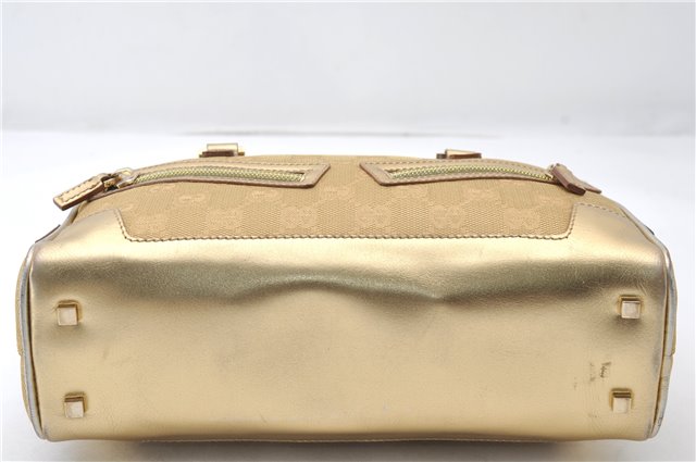 Authentic GUCCI Vintage Hand Bag Purse GG Canvas Leather 0000852 Gold 5710E