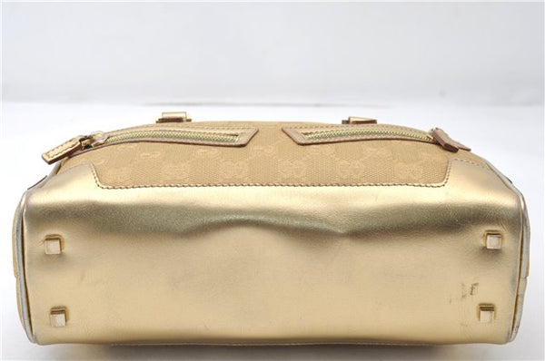 Authentic GUCCI Vintage Hand Bag Purse GG Canvas Leather 0000852 Gold 5710E