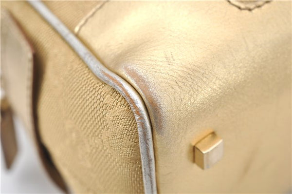 Authentic GUCCI Vintage Hand Bag Purse GG Canvas Leather 0000852 Gold 5710E