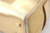 Authentic GUCCI Vintage Hand Bag Purse GG Canvas Leather 0000852 Gold 5710E