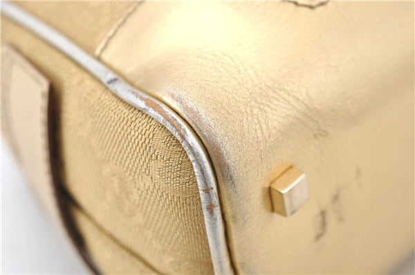 Authentic GUCCI Vintage Hand Bag Purse GG Canvas Leather 0000852 Gold 5710E