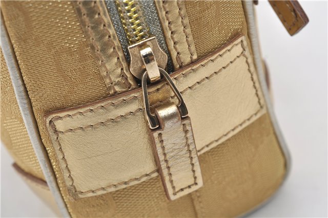 Authentic GUCCI Vintage Hand Bag Purse GG Canvas Leather 0000852 Gold 5710E