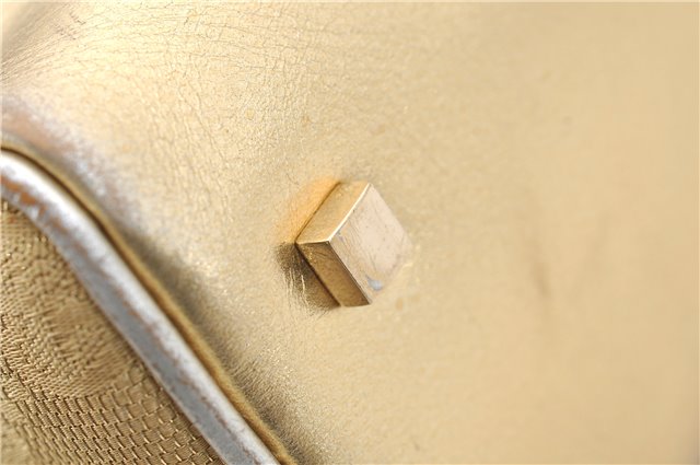 Authentic GUCCI Vintage Hand Bag Purse GG Canvas Leather 0000852 Gold 5710E