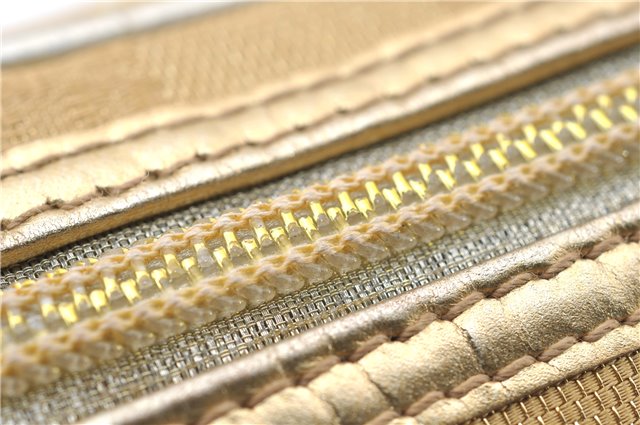 Authentic GUCCI Vintage Hand Bag Purse GG Canvas Leather 0000852 Gold 5710E